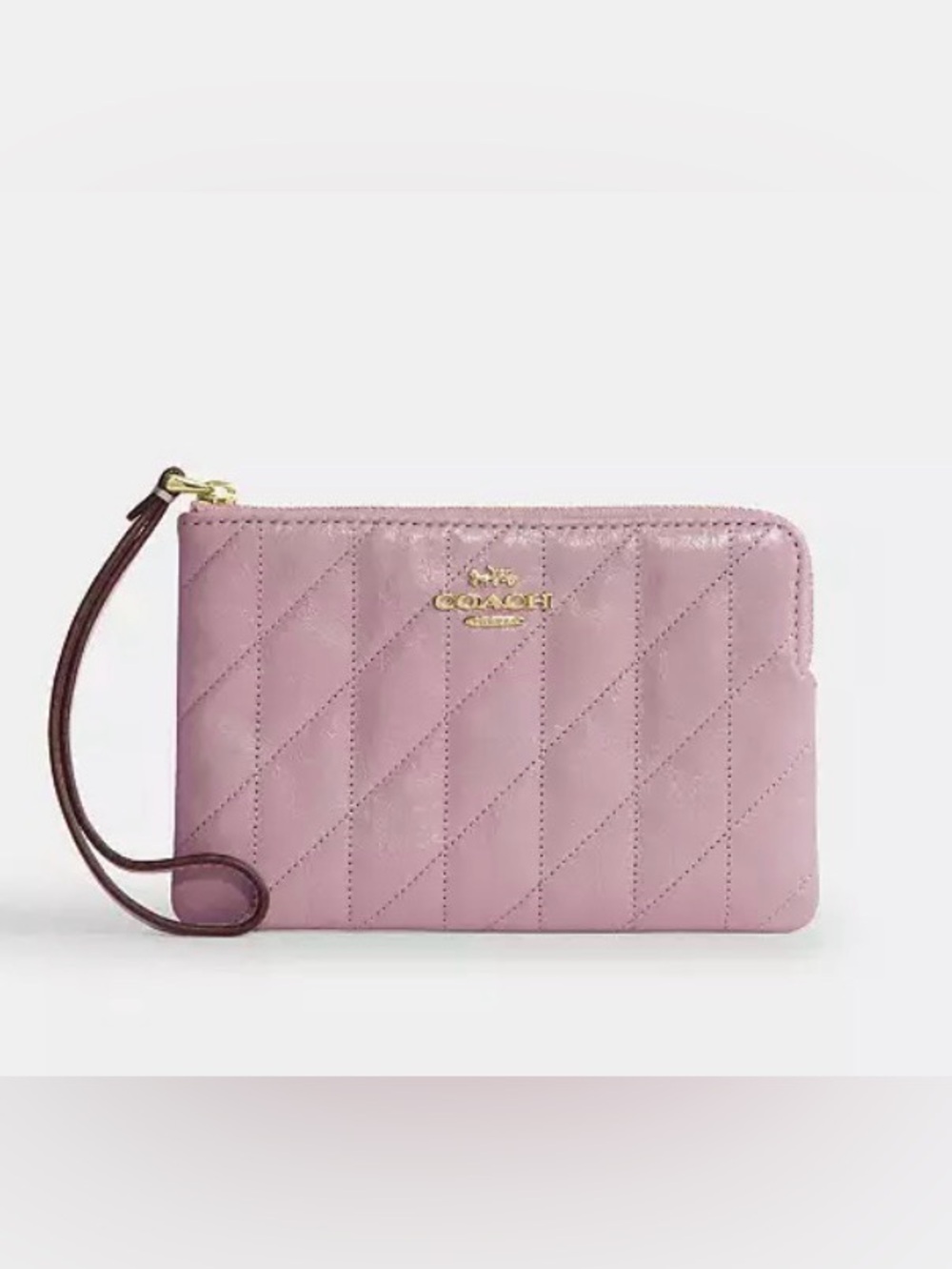 Coach Quilted Corner Zip Wristlet in Gold/Carnation Leather - NWT